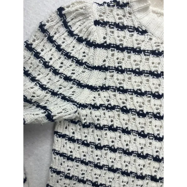 La Vie Rebecca Taylor Sweater Womens Small‎ White Navy Merino Striped nautical - Image 5