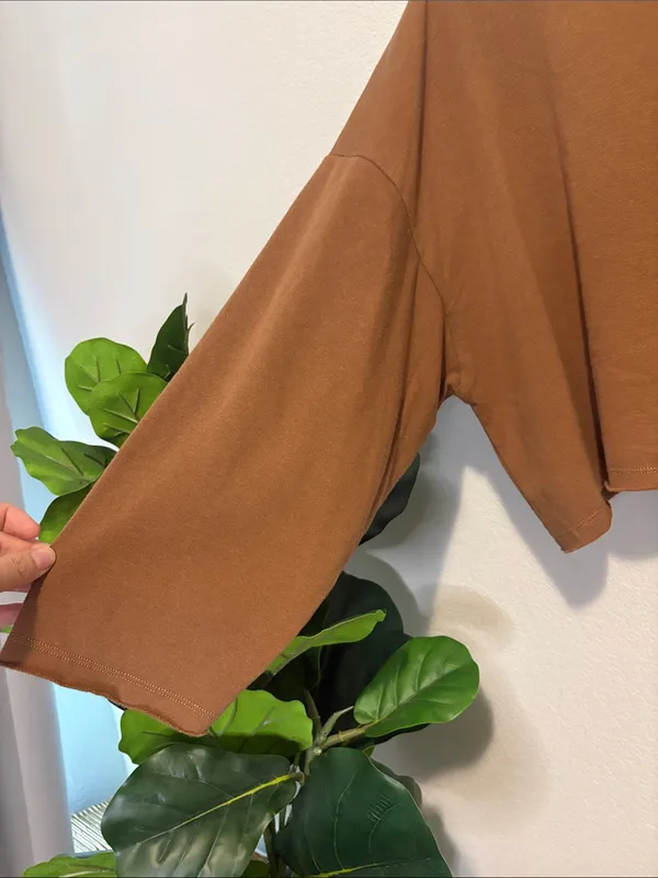 American Eagle Outfitters Cropped Brown Turtleneck Sweatshirt - Image 4