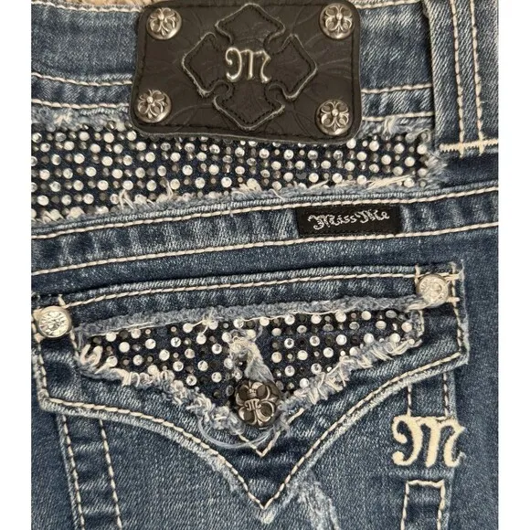 Miss Me Womens Straight‎ Leg Embellished Rhinestone Denim Distressed Jeans Sz 29 - Image 10