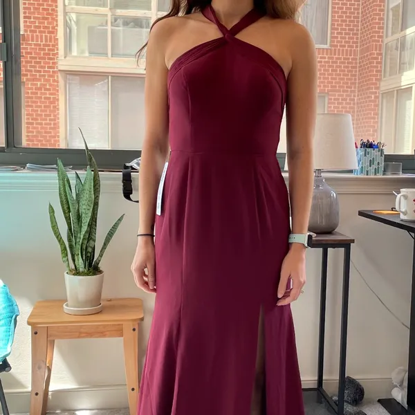 Azazie Burgundy Halter Wedding Dress - Image 6