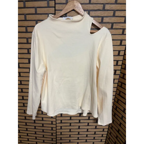 Anthropologie‎ Cream Asyymetrical Neckline Ribbed Top Size 3X - Image 2