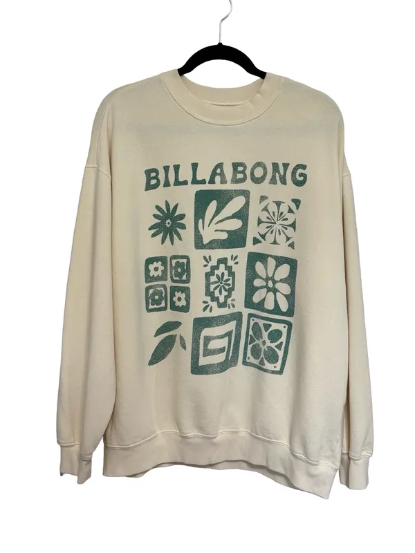 Billabong Women’s Ride In Oversized Graphic Crewneck Sweatshirt Off White Size M - Image 3