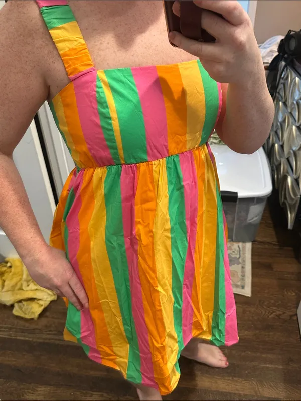 NWT Show Me Your MuMu Fling Mini Dress Neon Strip Poplin - Image 4