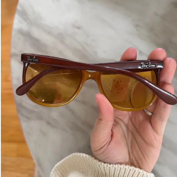 Vintage 80s Ray Ban Brown Polarized Yellow Mirror Lens Round Eye Sunglasses - Image 2