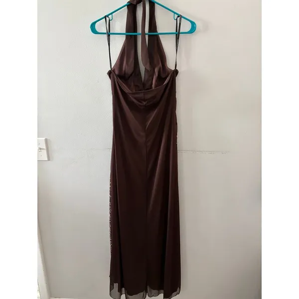 Vintage Y2K Rampage Womens Sequin Halter Dress Size Medium Brown Long Chiffon - Image 5