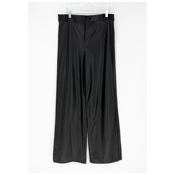NWT ZARA Wide Leg Faux Leather Pants Women's‎ Size L Black - Image 2