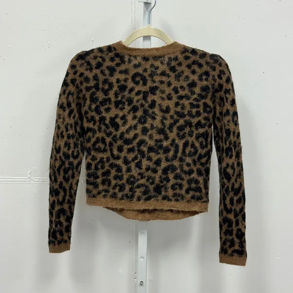 J. Crew Leopard Print Alpaca Wool Blend Cardigan Sweater Top CE695 Brown XS - Image 3