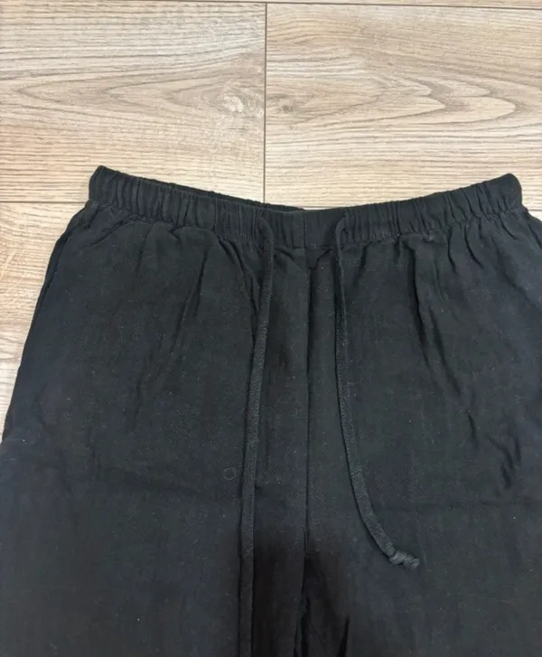 Black Linen Blend Wide Leg Drawstring Pants – M - Image 2