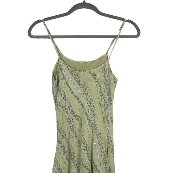 Zara Shimmery Floral Print Spaghetti Strap Slip Midi Dress Lined 10 Green Purple - Image 5