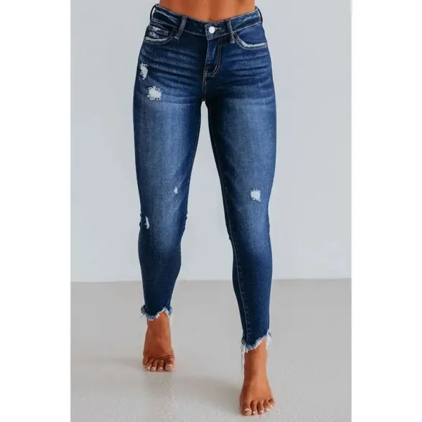 Vervet Darker Blue High Rise Raw Hem Ankle Cropped Stretchy Jeans 32 - Image 9