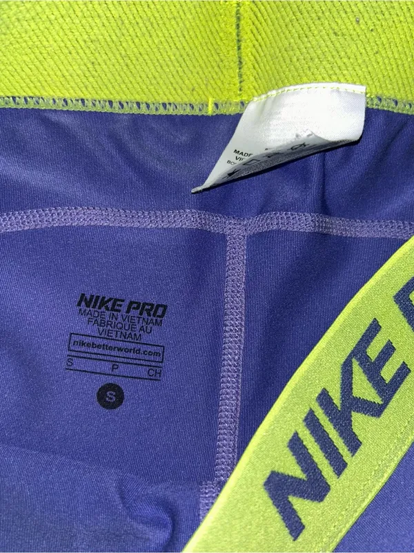 Nike Pro Purple & Volt Compression Shorts - Image 2