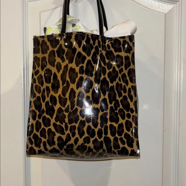 Bloomingdale’S Cheetah Print Patent Leather Mini Tote Bag Preloved - Image 4