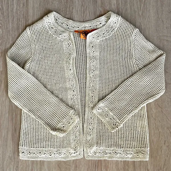 Tory Burch Tan Crochet Open Cardigan Sweater Size XS - Image 2