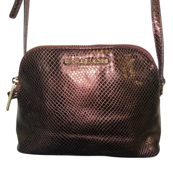 Michael‎ Kors Adele Dome Embossed Leather Crossbody Bag in Merlot Color - Image 2