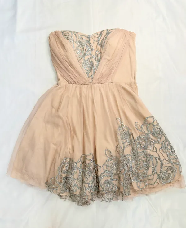 Teeze Me Lace/Mesh Strapless Glitter Homecoming Mini Dress - Blush Pink - 7 - Image 6