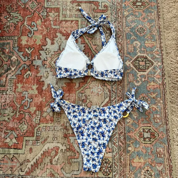 Smocked Floral Halter Bikini Set Shein - Image 3