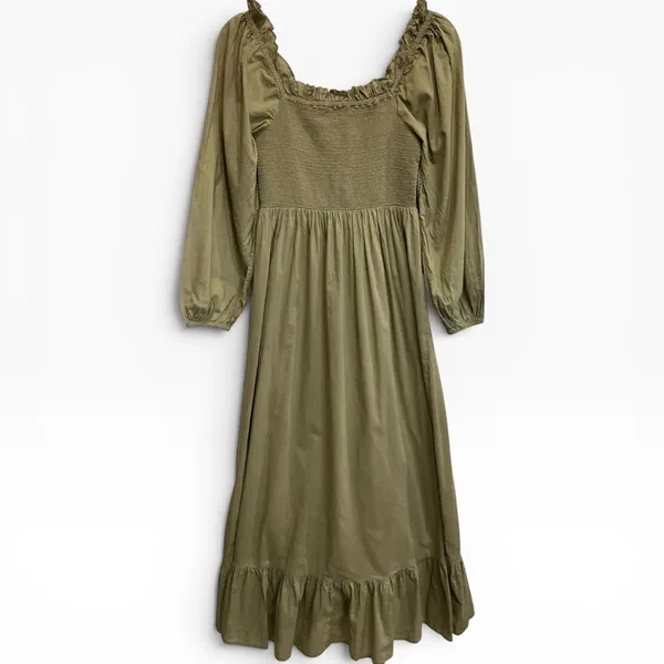 Cleobella‎ Lennox Ankle Dress Olive Green Smocked Cotton Maxi XS - Image 5