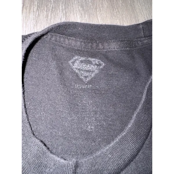 Superman Shirt S DC Comics Graphic Black Grey Striped Sleeve Varsity Tee Women - Image 4