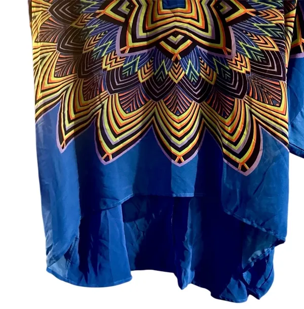 Hot & Delicious Blue Mandala Print High Low Tunic Blouse - Image 3
