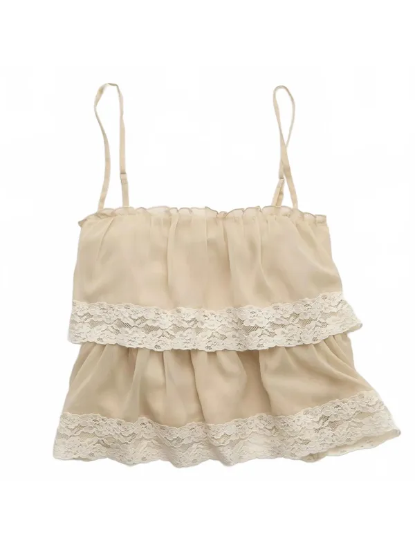 AE Chiffon Tiered Ruffle Tank Top American Eagle NWT Light Khaki Large - Image 5
