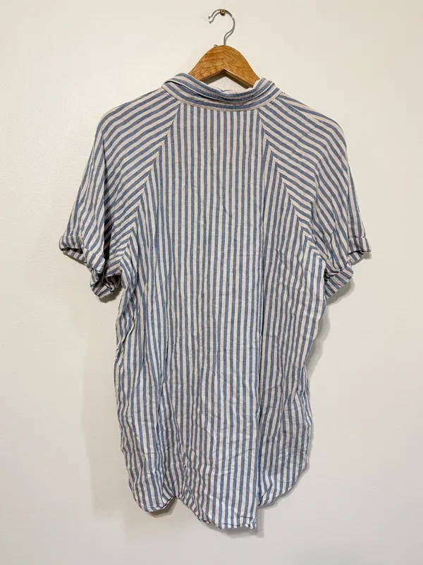 Aritzia Wilfred Free Boyfriend Linen Shortsleeve Shirt Striped Blue Size Large - Image 5