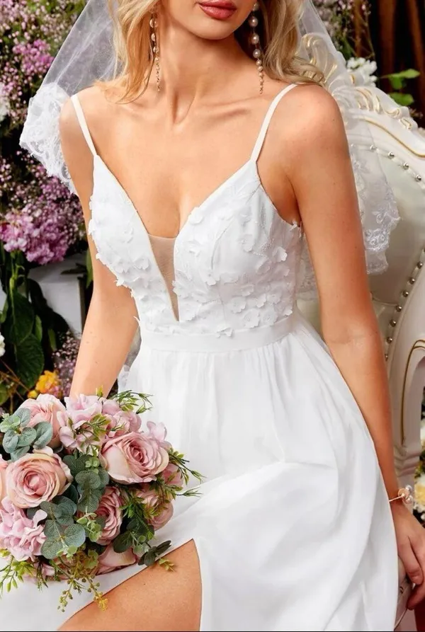 Embroidery chiffon Wedding Dress White - Image 11