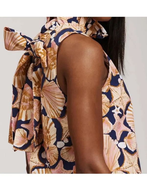 TYLER BOE stella seashells dress in multi navy linen cotton size small - Image 3