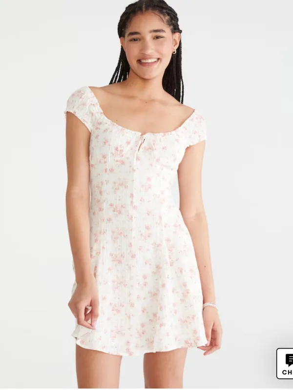 X😻Aeropostale White Floral Mini Dress with Pink Print - Image 2