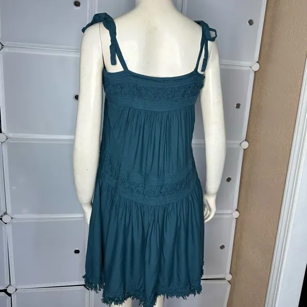Anthropologie Floreat Senna Fringe Teal Dress Size Small - Image 4