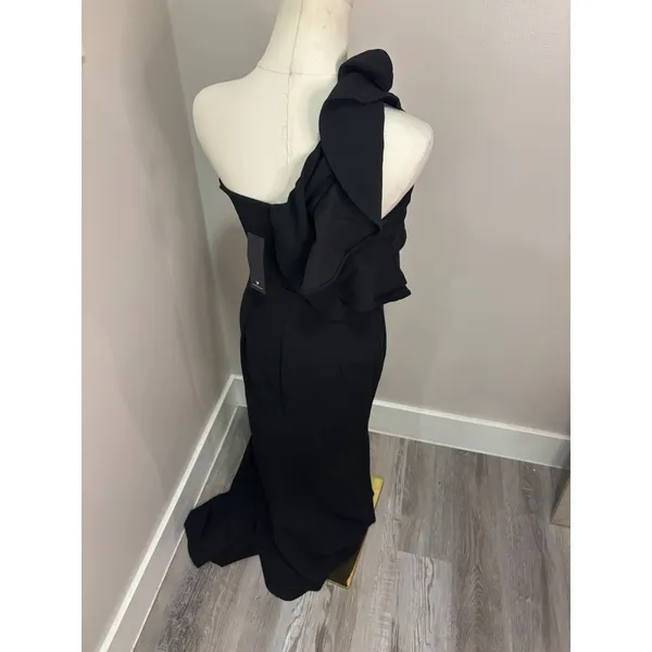 Lulus Ruffle Some Feathers Black One-Shoulder Mermaid Maxi Dress Size S - Image 8