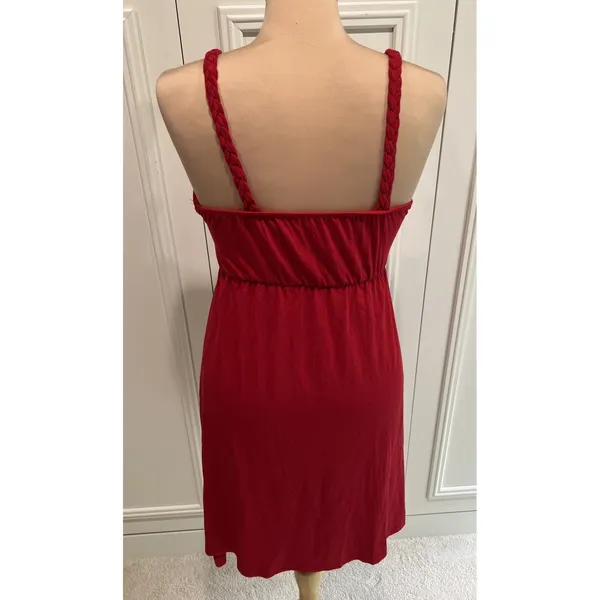 Red‎ Jersey Knit Babydoll Dress Braided Straps Vacation Beach Cruise Grecian - Image 4