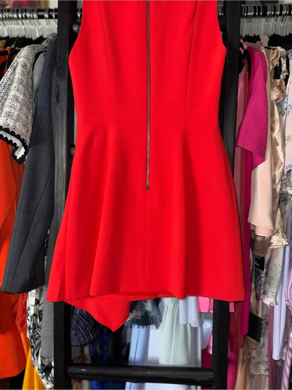 Alice + Olivia Callie Asymmetrical Drape Dress Cherry Red Sleeveless Mini 0 EUC - Image 9