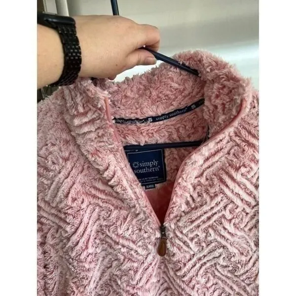 Simply Southern Sherpa Anorak Jacket Womens Small Pink Plush 1/4 Zip Pullover XL - Image 4