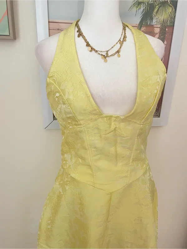 Angel Lane Jiselle Halter Neck Floral Jacquard Midi Dress Size Large New - Image 8