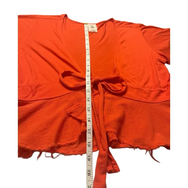 We The Free Cropped Cardigan, Modal, Front Tie, Short Sleeve, Coral, Raw Hem M‎ - Image 2