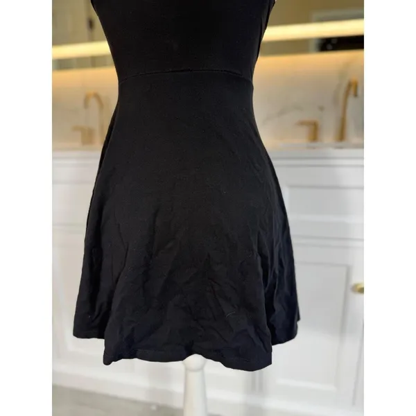 Crochet Halter Mini Dress Womens XS Black Fit Flare Boho Goth LBD Festival party - Image 7