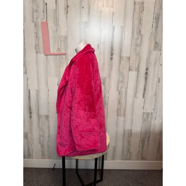 AIXIRUI Pink Faux Fur Coat Jacket Size Large Plush Hook Closure Statement Pink - Image 2