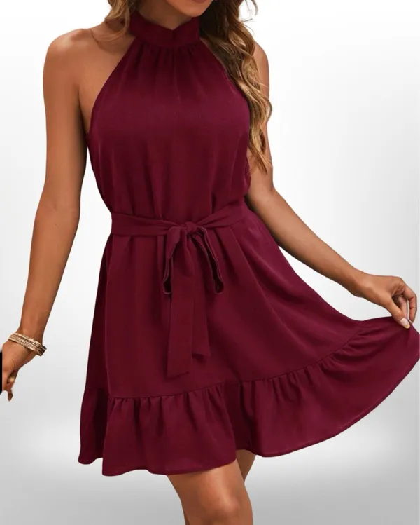 Boutique Burgundy Halter Mini Dress - Image 2