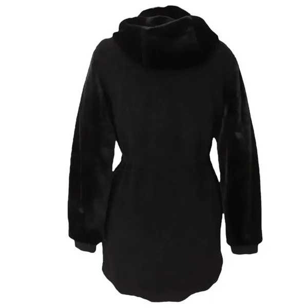 NWOT Eden Society Sherpa Faux Fur Lined Black Hooded Jacket Women’s Size L‎ - Image 4