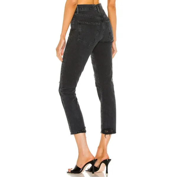 AGOLDE Riley Jeans Womens 28 Black Distressed High Rise Straight Leg Denim - Image 2