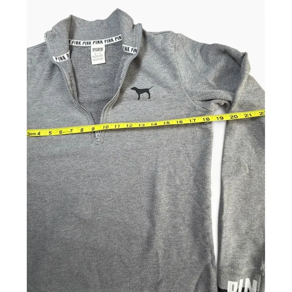 Victoria's Secret PINK Quarter Zip Pullover Sweatshirt Heather Gray Logo XS - Image 6