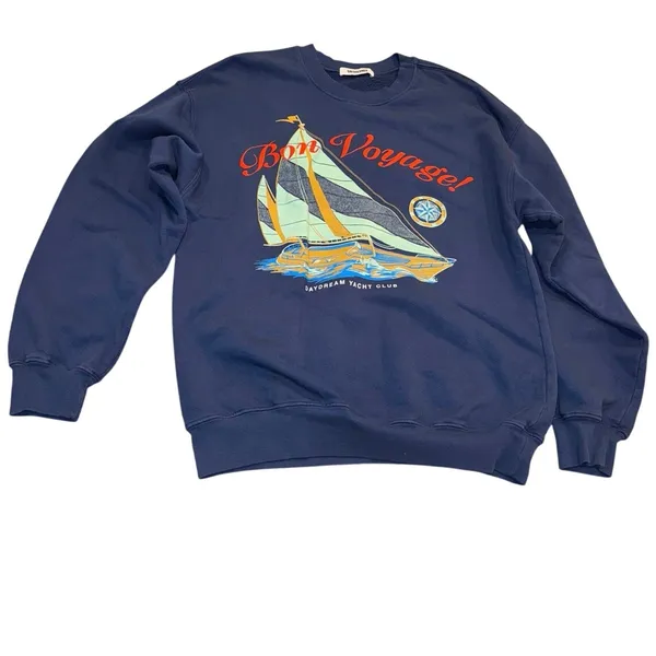 DAYDREAMER Bon Voyage BF Sweatshirt in Washed Indigo, Size Small New without Tag - Image 14