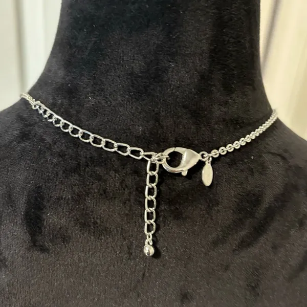 Chico’s Silvertone Mixed Link Statement Necklace Crystal Drop Pendant - Image 6
