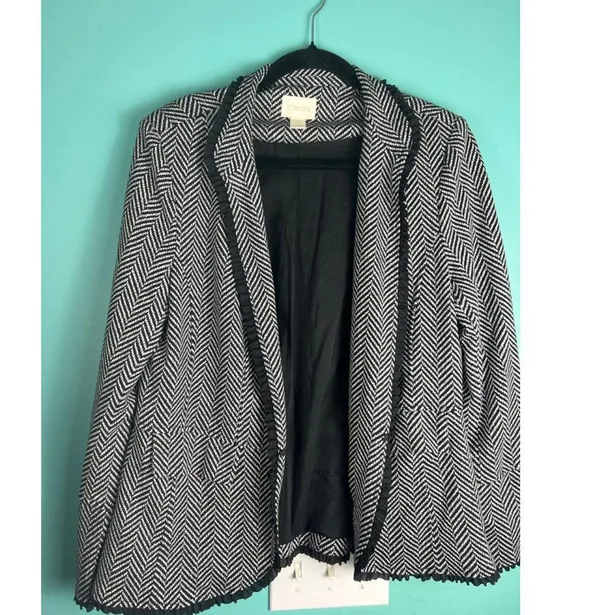 Women's Chico's Black White Herringbone Blazer Jacket Size 8 Chicos 1 - Image 2