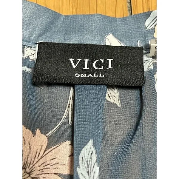 VICI Womens Size Small Blue Long Ruffle Sleeve Boho Floral Blouse‎ Peasant City - Image 8