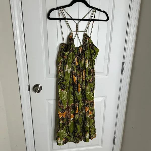 Anthropologie Kenzie Parrott green butterfly nature midi dress small vacation‎ - Image 4