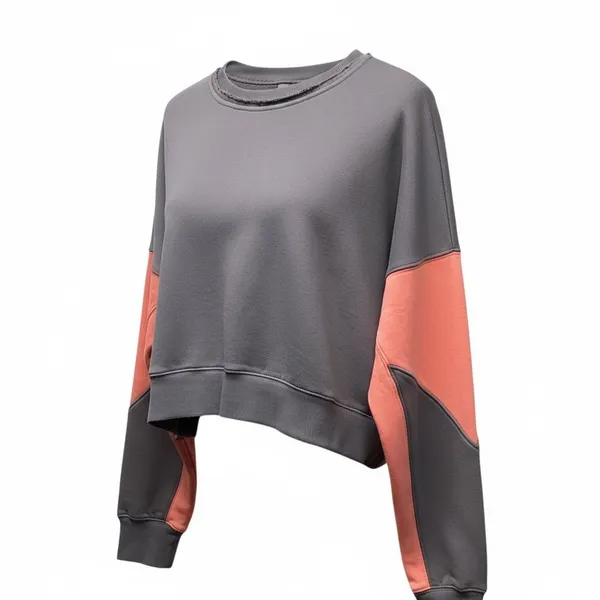 Mono B cropped Gray and coral color block Relaxed Fit Sweatshirt. Large - Image 8