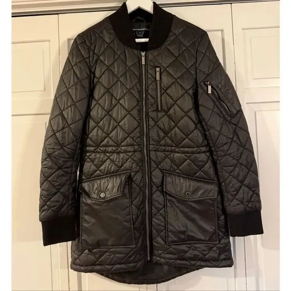 French Connection black puffer longline bomber jacket size M - Image 2