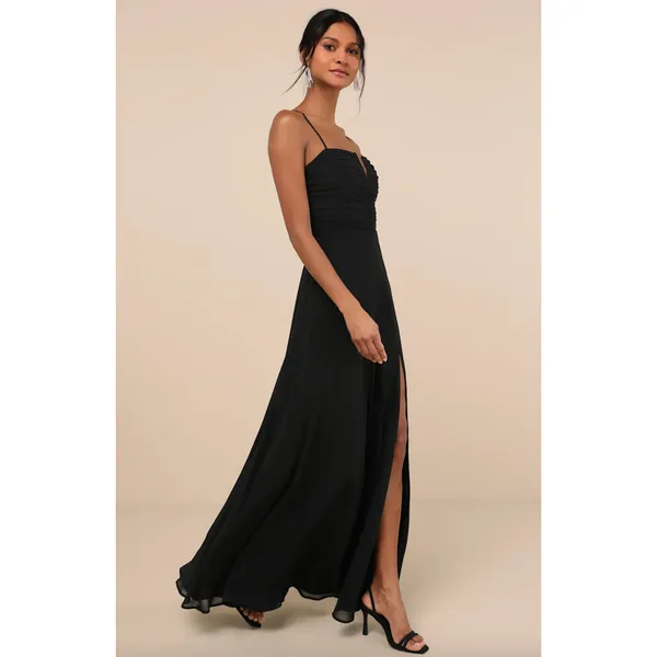 Lulus Sweeney Black Sleeveless Maxi Dress Side lit Chiffon Formal Large NWT - Image 3