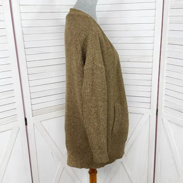 Free‎ People Alpaca Wool Blend Slouchy Grandpa Cardigan Sweater Khaki Brown XS - Image 3